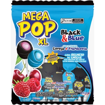PIRULITO POP MEGA XL CEREJA E FRAMBOESA PINTA LINGUA RICLAN 24 UND
