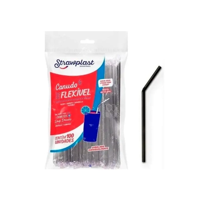 CANUDO FLEXIVEL PLASTICO PRETO STRAWPLAST 100 UND