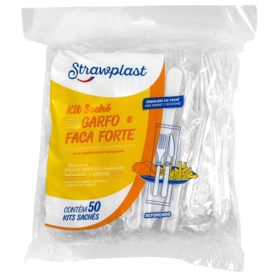 KIT SACHE GARFO E FACA FORTE BRANCO STRAWPLAST 50 UND