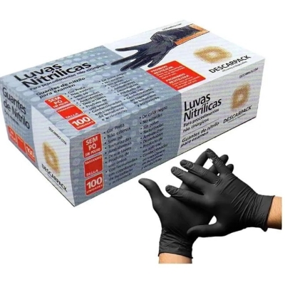 LUVAS NITRILICA S/ PO PRETA TAM M DESCARPACK 100 UND
