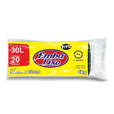 SACO LIXO PRETO 30 LTS 59X62 CM EMBALIXO 30 UND