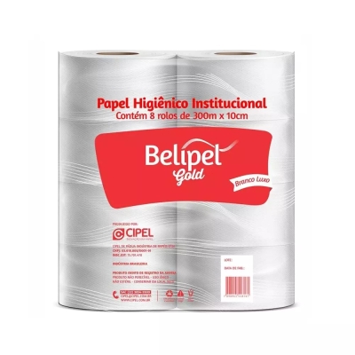 PAPEL HIG ROLAO INSTITUCIONAL BELIPEL GOLD BRANCO 8X300 MTS