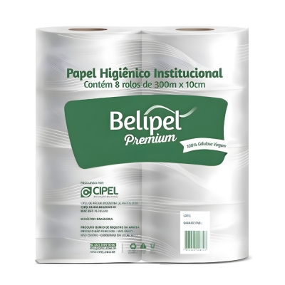 PAPEL HIG ROLAO INSTITUCIONAL BELIPEL PREMIUM 100% CELULOSE 8X300 MTS