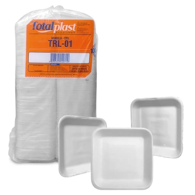 BANDEJA ISOPOR BRANCA RASA BR01 TOTALPLAST 100 UND