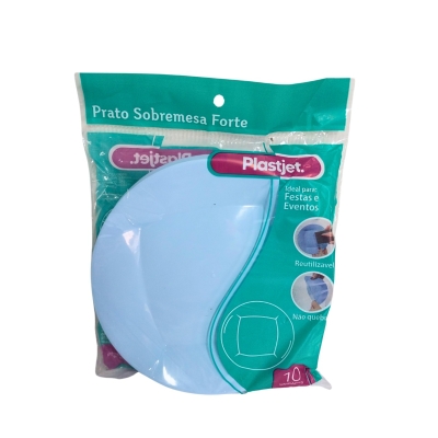 PRATO SOBREM FORTE AZUL RASO 18 CM PLASTJET 10 UND