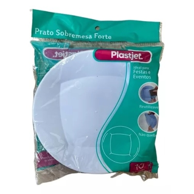 PRATO SOBREM FORTE BRANCO RASO 18 CM PLASTJET 10 UND