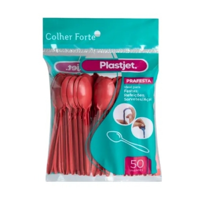 COLHER DESC FORTE SORVETE VERMELHA PLASTJET 50 UND